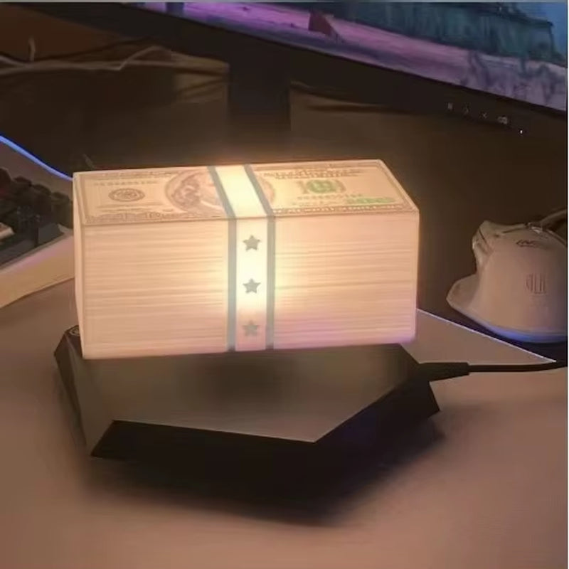 3D Magnetic Levitating Moon Modern Touch Money Lamp Dollar Bill LED Night Light Rotating Base Bedroom Office Desk Decor Plug-In